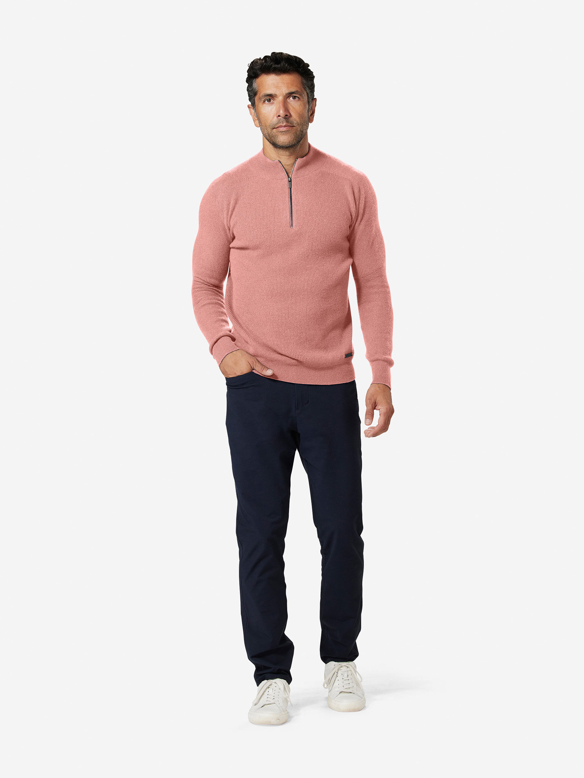 Sun Day Red 3D Knit Cashmere Quarter Zip Roze | BE8162934